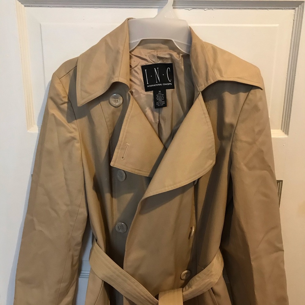 INC Tan and Black Trench Coat with Belt